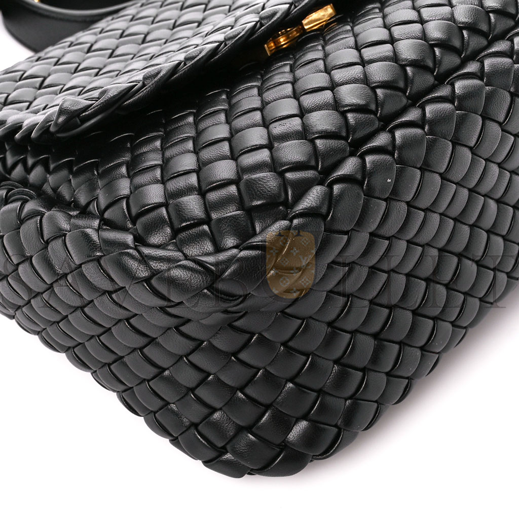 BOTTEGA VENETA NAPPA INTRECCIATO SMALL COBBLE SHOULDER BAG BLACK (26*21*9cm)